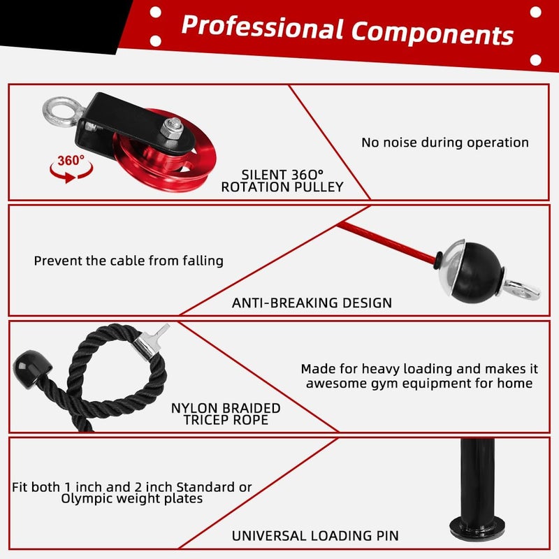 sunmeg LAT and Lift Pulley System, Weight Cable Machine for Power Cage & Squat Rack, LAT Pulldown Attachments for Triceps Pull Down, Biceps Curl, Back & Forearm Workouts - Home Gym Equipment - Image 4